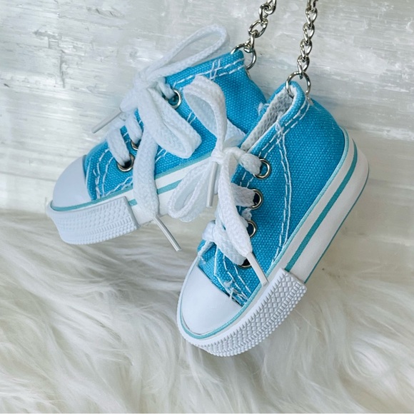 MINI SNEAKER KEYRINGS 2 LIGHT BLUE his & hers running shoes Athlete Trainers - Picture 2 of 4